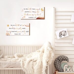 2 Pcs Wood Nursery Wall Decor for Girls Boys Baby Girl Room Decor for Nursery Christian Nursery Wall Art This Child I Have Prayed Bible Quote Wall Hanging Sign for Kids Home 12 x 6 Inch (Cute)