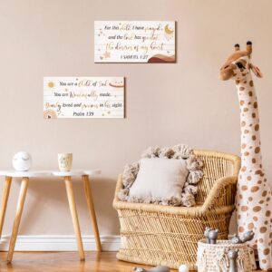 2 Pcs Wood Nursery Wall Decor for Girls Boys Baby Girl Room Decor for Nursery Christian Nursery Wall Art This Child I Have Prayed Bible Quote Wall Hanging Sign for Kids Home 12 x 6 Inch (Cute)