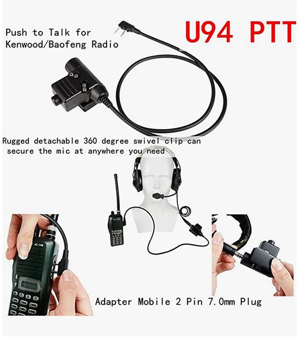 Hdlsina Tactical Shooting Headset + with U94 PTT 2pin with ARC Rail Adapter Noise Reduction & Sound Pickup Ear Protection (Tan)