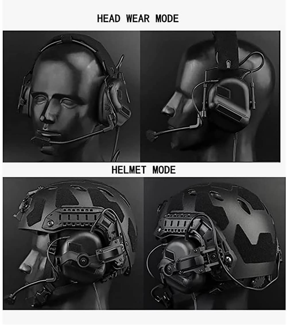 Hdlsina Tactical Shooting Headset + with U94 PTT 2pin with ARC Rail Adapter Noise Reduction & Sound Pickup Ear Protection (Tan)