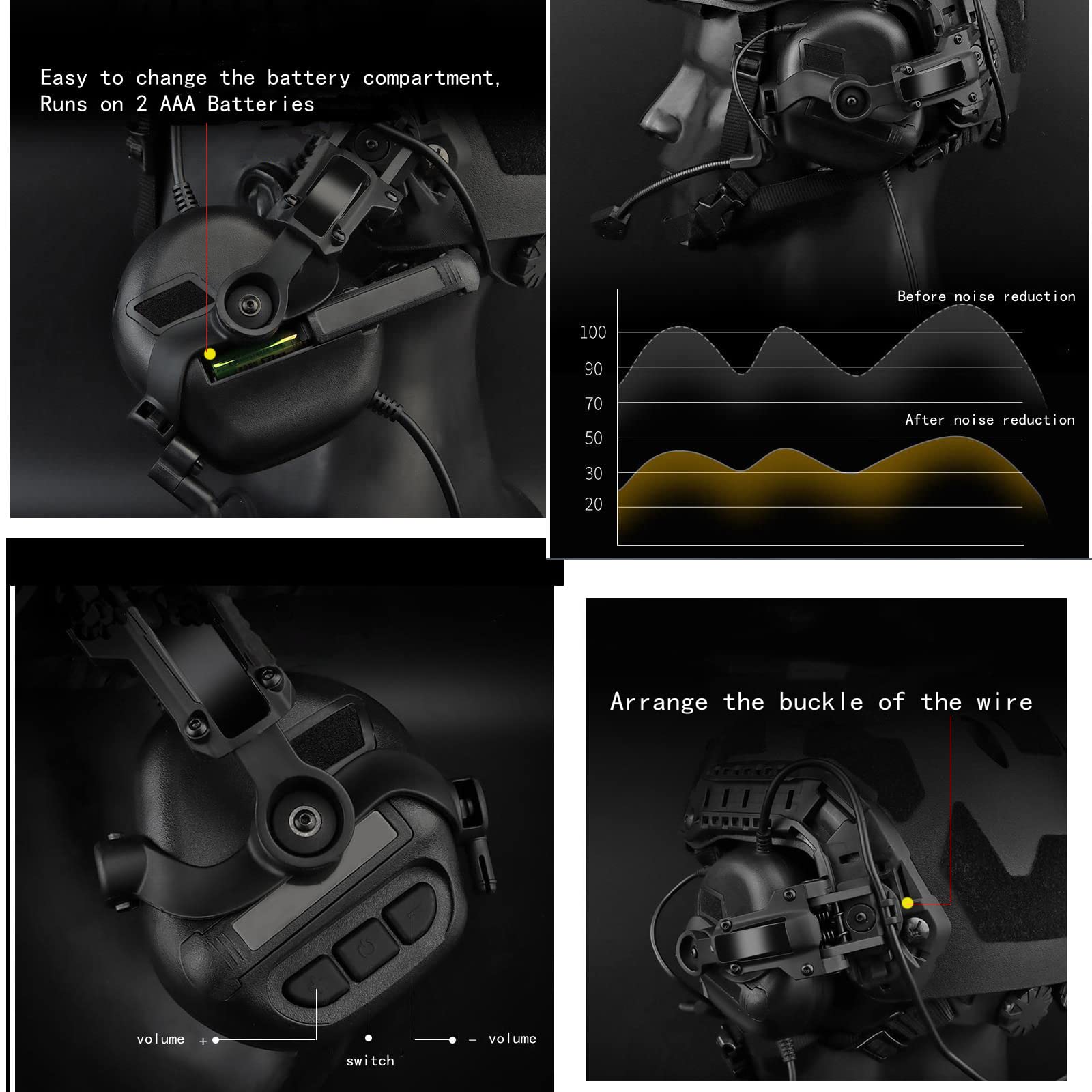 Hdlsina Tactical Shooting Headset + with U94 PTT 2pin with ARC Rail Adapter Noise Reduction & Sound Pickup Ear Protection (Tan)