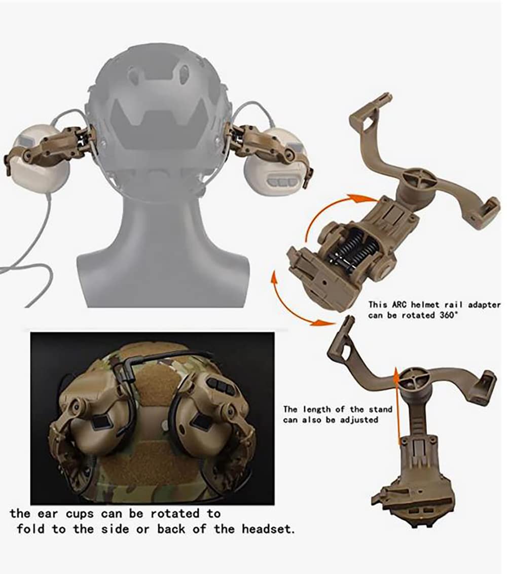 Hdlsina Tactical Shooting Headset + with U94 PTT 2pin with ARC Rail Adapter Noise Reduction & Sound Pickup Ear Protection (Tan)