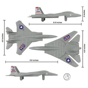 TimMee Plastic Army Men Combat Fighter Jets - 4pc Gray Airplanes Made in USA