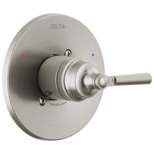 delta faucet saylor shower valve trim kit for shower systems and brushed nickel shower faucets, delta shower handle replacement, shower faucet handle, stainless t14035-ss (valve not included)