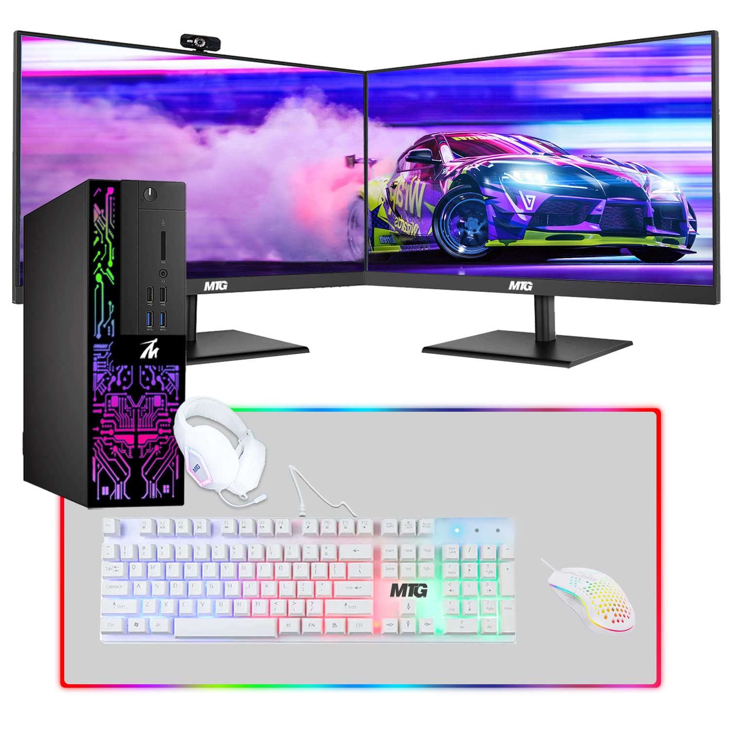 Computer Desktop PC, Intel Core i5-6500, TechMagnet Siwa 6, New MTG Dual 24 Inch Monitor, 16GB RAM, 480GB SSD + 2TB HDD, 1GB Graphic Card, Gaming Kit, Webcam, WiFi, Windows 10 Pro (Renewed)