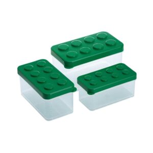 momo's house plastic box toy organizers containers with lids brick shaped kids storage toy chest - set of 3 small organizer for building brick storage and children small toys, green