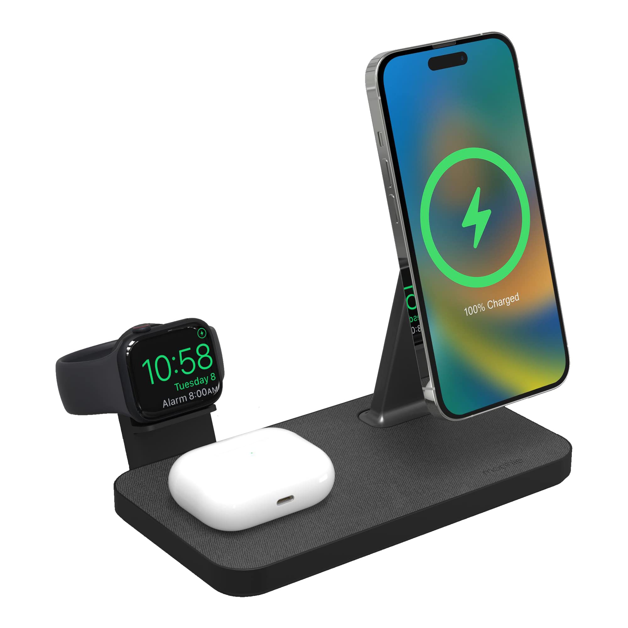 mophie Snap+ 3-in-1, 15w Wireless Charger Compatible with iPhone14, MagSafe, & other Qi Enabled Phones, AirPods, Adapter for Smart Watch (Apple or Galaxy) (Watch Charger Not Included, Attach Your Own)