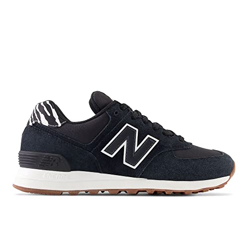 New Balance Women's 574 V2 Animal Print Sneaker, Black/White/Phantom, 8.5