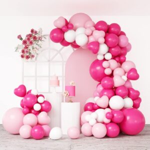 rubfac 164pcs hot pink balloons with heart shape for princess theme birthday girl's party bridal shower wedding bachelorette party decor