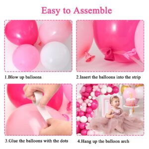 RUBFAC 164pcs Hot Pink Balloons with Heart Shape for Princess Theme Birthday Girl's Party Bridal Shower Wedding Bachelorette Party Decor