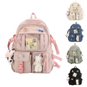 yoaujeo kawaii backpack lovely pastel rucksack for teen girls, cute aesthetic bookbag for school with kawaii pin and accessories (pink)