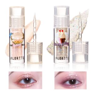 2pcs flortte liquid glitter eyeshadow, korean makeup star diamond streamer liquid eyeshadow, bling pigmented eye makeup sparkling korean eye glitter, easy to apply liquid glitter eyeshadow, long lasting glitter eyeliner liquid shimmer eyeshadow (02+03)