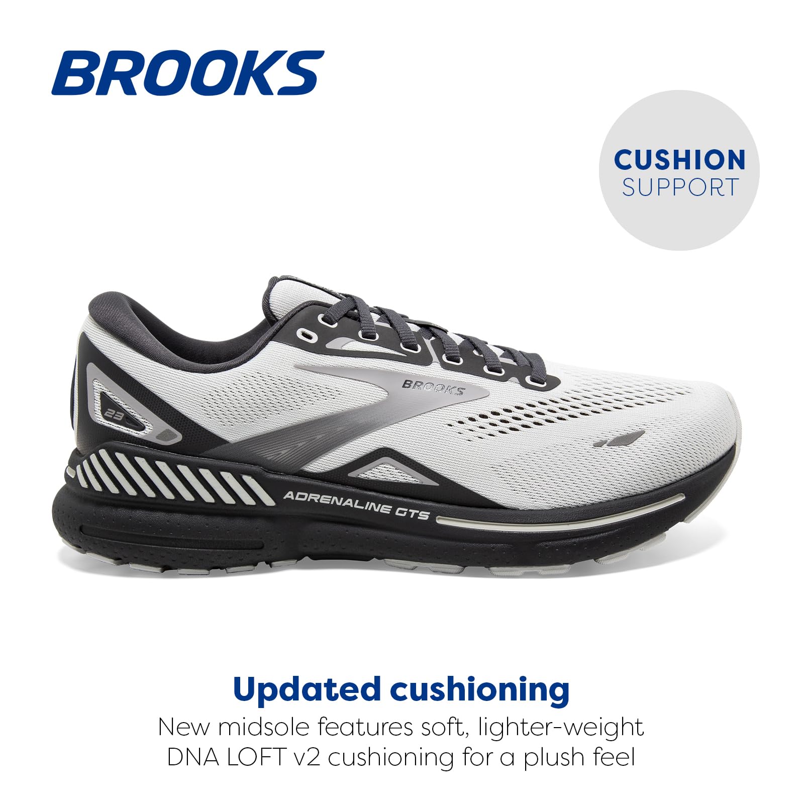 Brooks Men’s Adrenaline GTS 23 Supportive Running Shoe - Oyster/Ebony/Alloy - 13 X-Wide