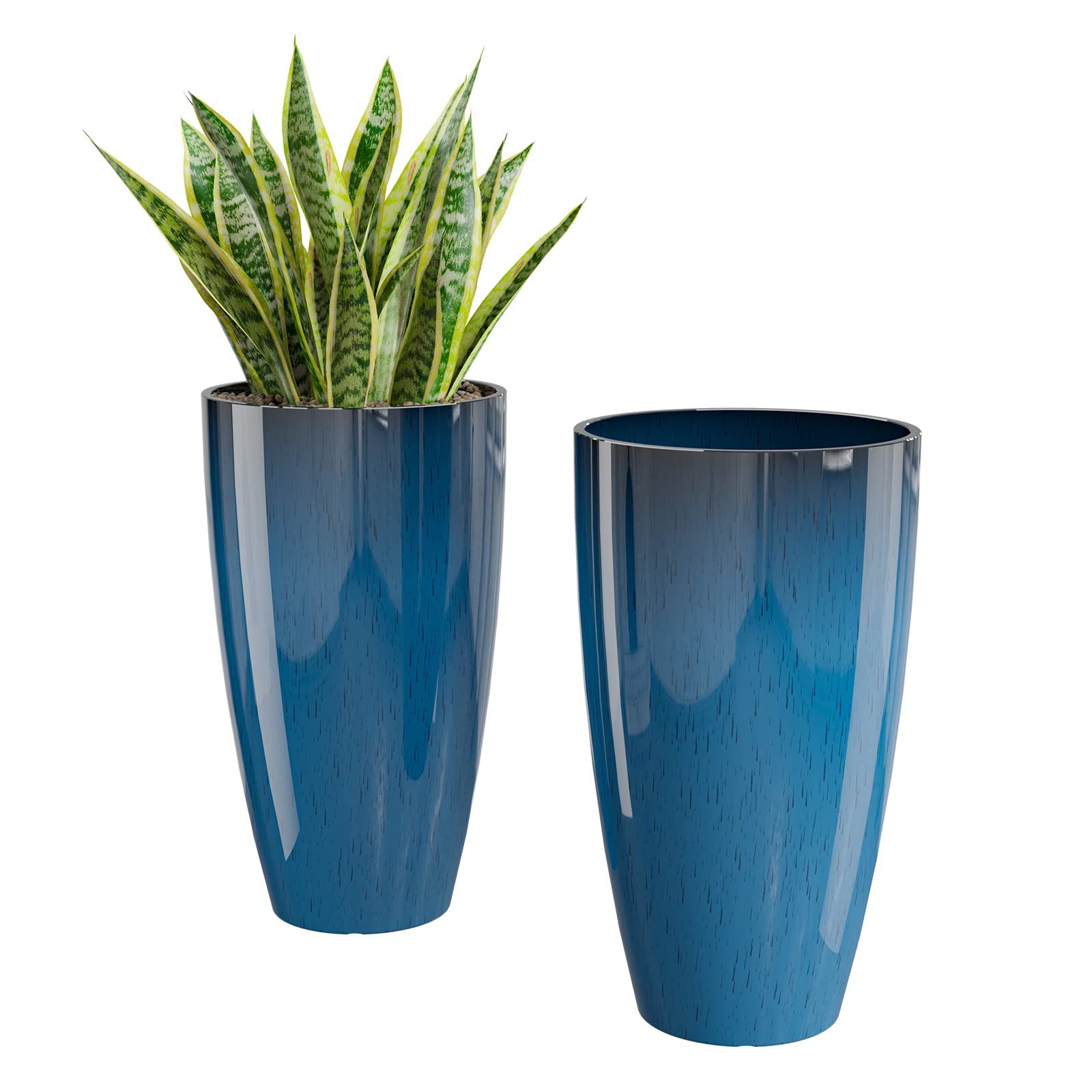 QCQHDU 21 inch Tall Planters for Outdoor Plants Set of 2,Outdoor Planters for Front Porch,Large Pots for Plants Outdoor Indoor,Blue Planters Flower Pots