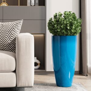 QCQHDU 21 inch Tall Planters for Outdoor Plants Set of 2,Outdoor Planters for Front Porch,Large Pots for Plants Outdoor Indoor,Blue Planters Flower Pots