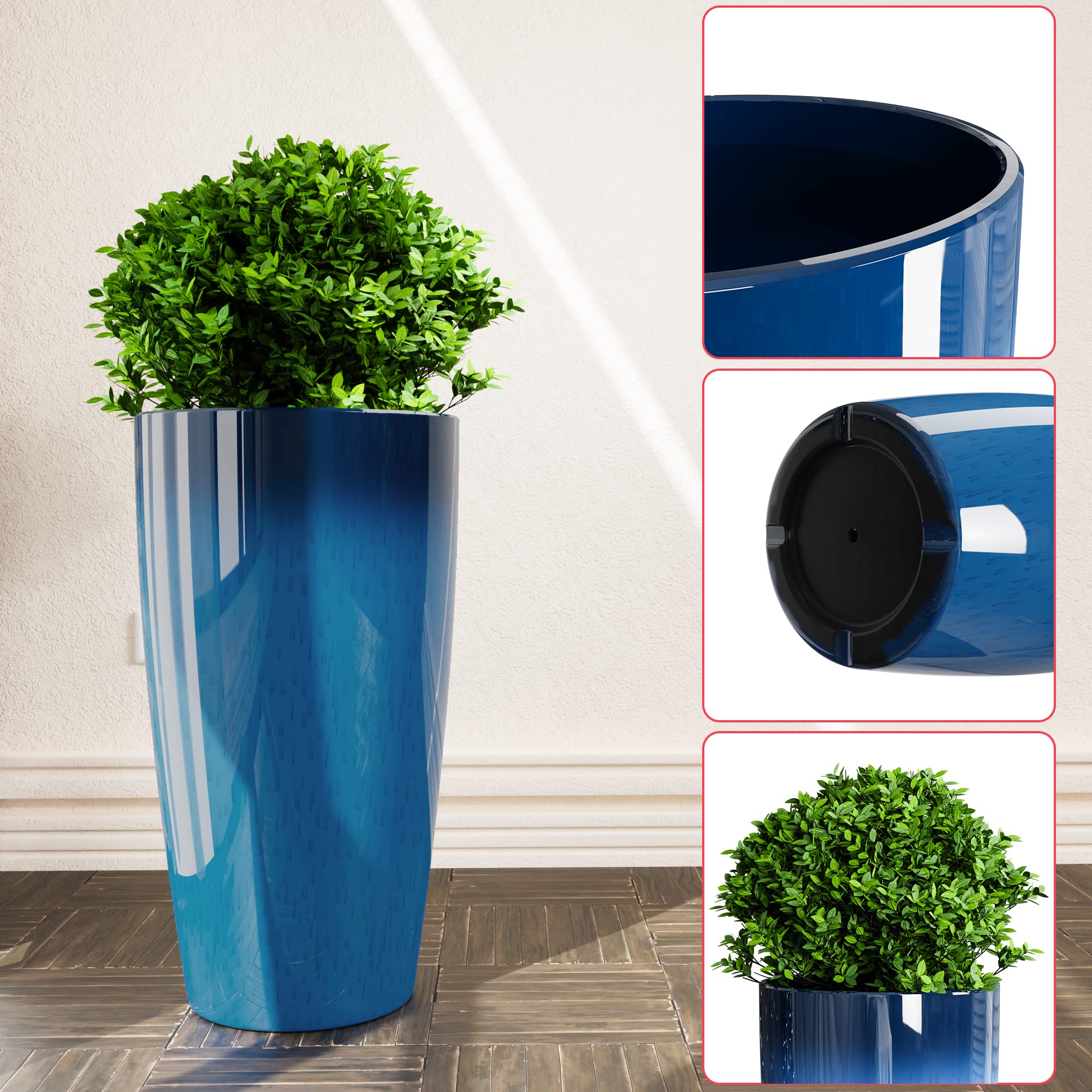 QCQHDU 21 inch Tall Planters for Outdoor Plants Set of 2,Outdoor Planters for Front Porch,Large Pots for Plants Outdoor Indoor,Blue Planters Flower Pots