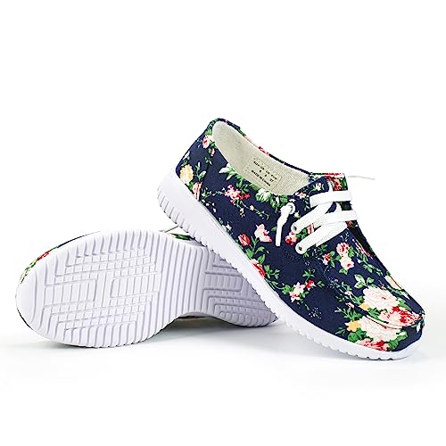 Kelway Womens Walking Canvas Shoes Slip On Memory Foam Lightweight Casual Fashion Sneakers for Gym Travel Work(D21-4/Peony Print/Navy Blue, 8, Numeric_8)