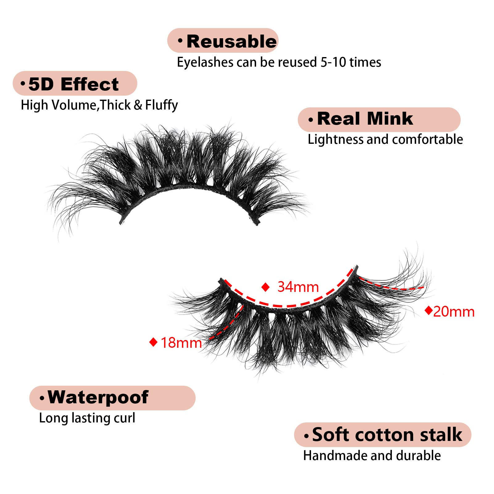 20MM 3D Mink Lashes Fluffy, Long Wispy Cat Eye 25 MM Lashes Pack Wholesale Dramatic Fluffy Mink Eyelashes Natural Look