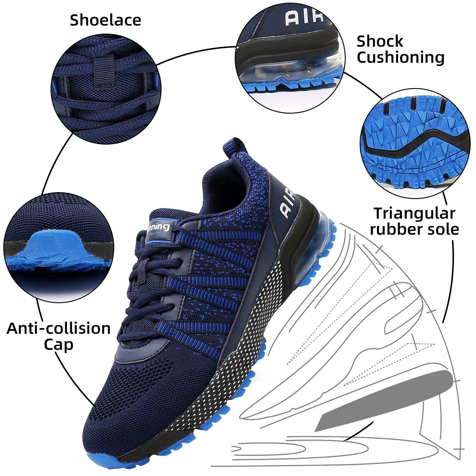 ADCORAN Women Running Shoes Air Cushion Shock Absorption Non Slip Sneakers Mesh Breathable Tennis Walking Shoes for Fitness Jogging Shopping Blue 6.5