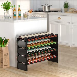 Domax Wine Rack Freestanding Floor - 4 Tiers Stackable Wine Rack 36 Bottle Wine Bottle Holder， Bamboo Wine Holder Wine Storage for Kitchen, Bar, Pantry, Wine Cellar and Countertop (Black)