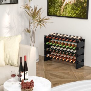 Domax Wine Rack Freestanding Floor - 4 Tiers Stackable Wine Rack 36 Bottle Wine Bottle Holder， Bamboo Wine Holder Wine Storage for Kitchen, Bar, Pantry, Wine Cellar and Countertop (Black)