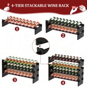 Domax Wine Rack Freestanding Floor - 4 Tiers Stackable Wine Rack 36 Bottle Wine Bottle Holder， Bamboo Wine Holder Wine Storage for Kitchen, Bar, Pantry, Wine Cellar and Countertop (Black)