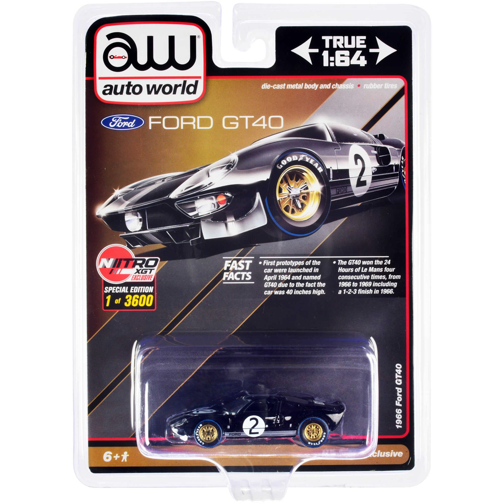 1966 Ford GT40#2 Black Limited Edition to 3600 Pieces Worldwide 1/64 Diecast Model Car by Auto World CP7922