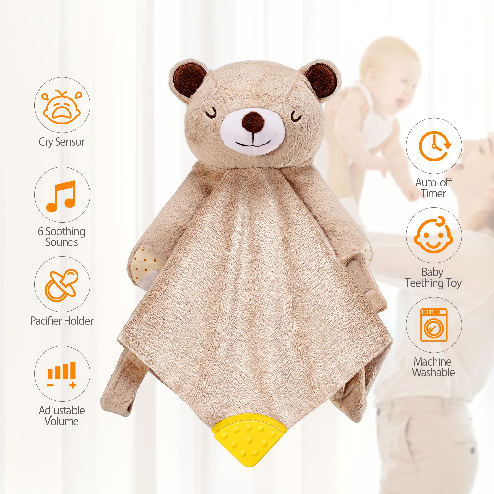 BEREST Baby Cry Sensor Sleep Soother- Heartbeat Bear Blanket Comforter Toy- Reduce Night Time Wake Ups, Helps Newborns Go to Sleep Faster & Stay Asleep Longer, Great Nursery Decor Baby Shower Gifts