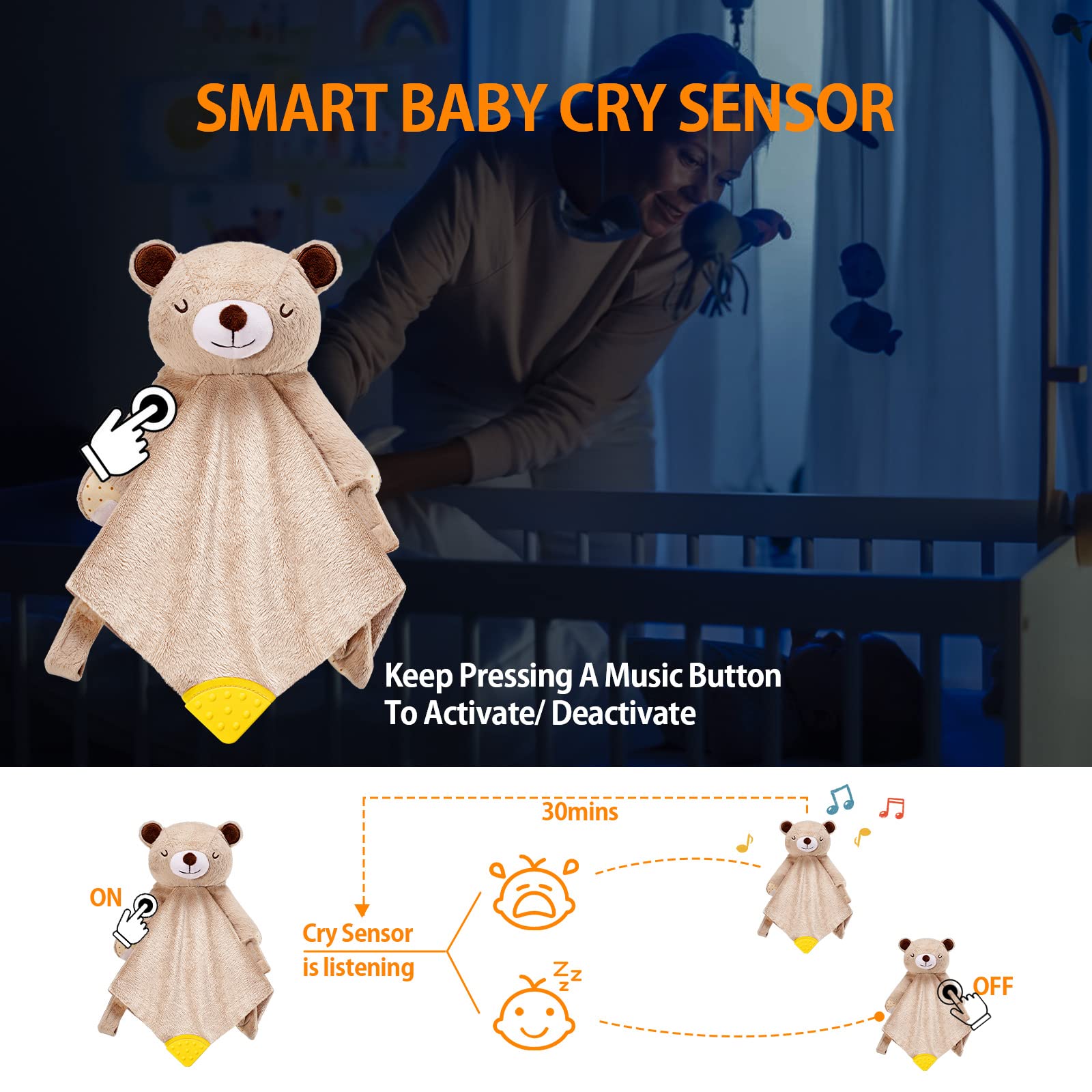 BEREST Baby Cry Sensor Sleep Soother- Heartbeat Bear Blanket Comforter Toy- Reduce Night Time Wake Ups, Helps Newborns Go to Sleep Faster & Stay Asleep Longer, Great Nursery Decor Baby Shower Gifts