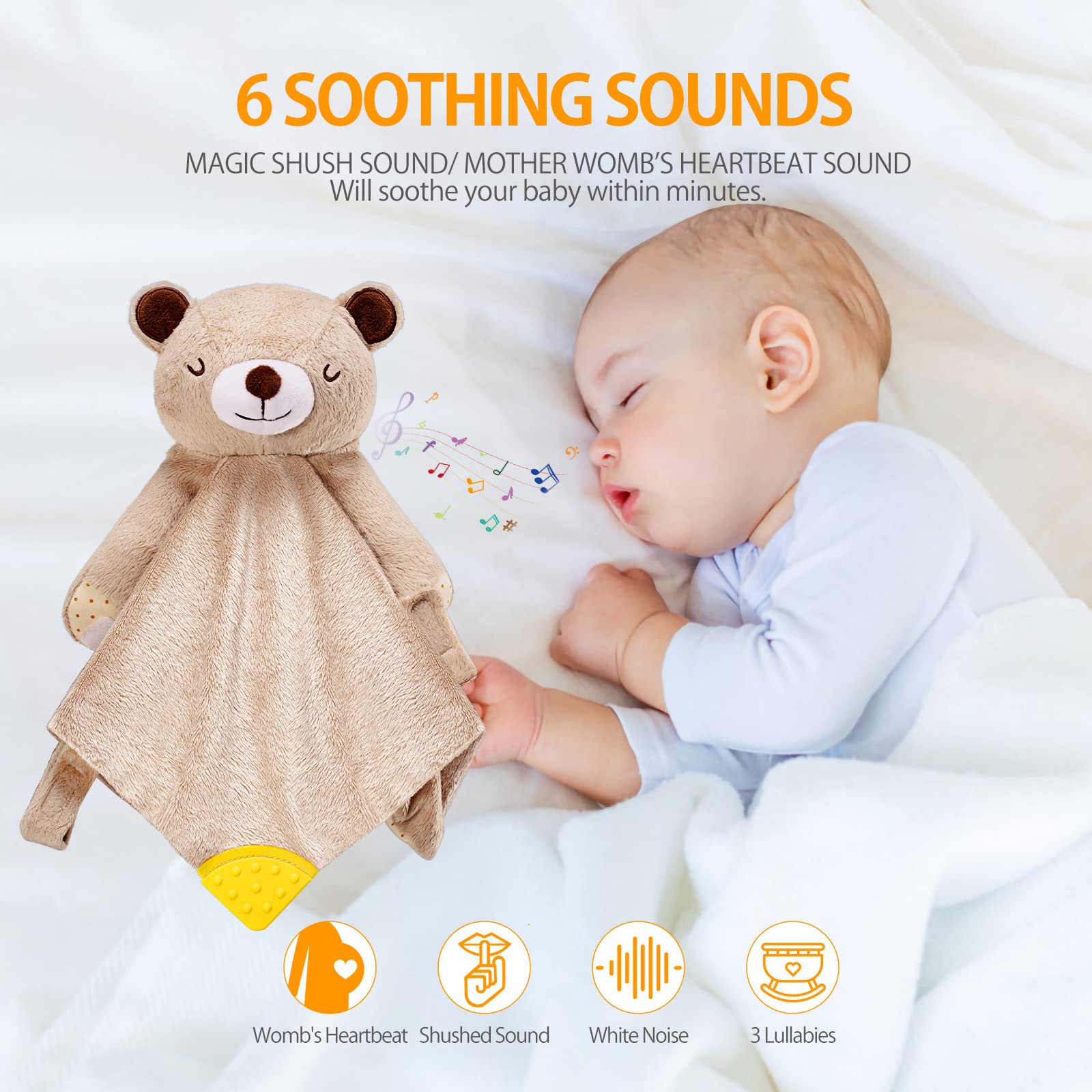 BEREST Baby Cry Sensor Sleep Soother- Heartbeat Bear Blanket Comforter Toy- Reduce Night Time Wake Ups, Helps Newborns Go to Sleep Faster & Stay Asleep Longer, Great Nursery Decor Baby Shower Gifts