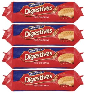 mcvitie's digestives crunchy wheat biscuits cookie - (4 pack) england's favourite. best of british biscuit packed by zuvo. sweet, wheat taste, crumbly texture, and renowned suitability for dunking, no artificial flavors or colors - 400g