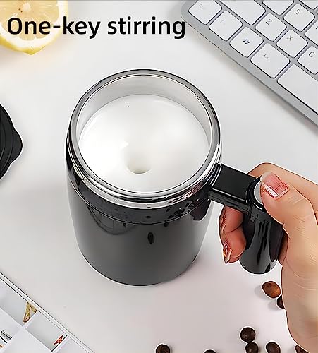 Self Stirring Coffee Mug,KittBaby Rechargeable Stainless Steel Automatic Magnetic mixing cup for Coffee Tea Milk Cocoa,13oz black Electric mixer Mug Best Gift