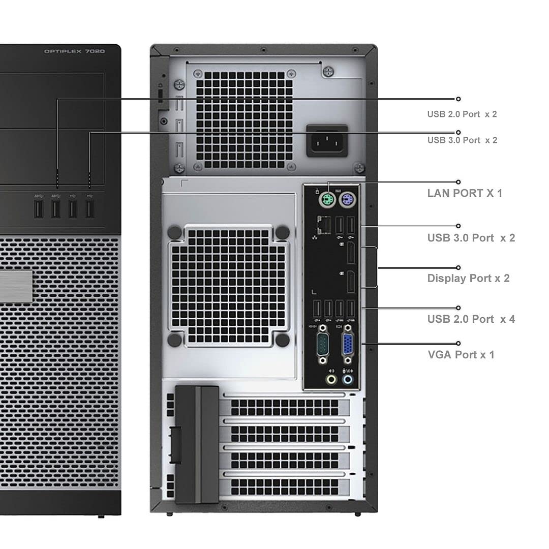 Dell Tower Computers OptiPlex 7020 PC Desktop Tower, Intel Quad Core i7-4790 32GB Ram New 1TB SSD,2TB HDD,AC8260 Built-in WiFi Ready, Dual 4K Monitor Support, Altec Wireless Keyboard Mouse (Renewed)