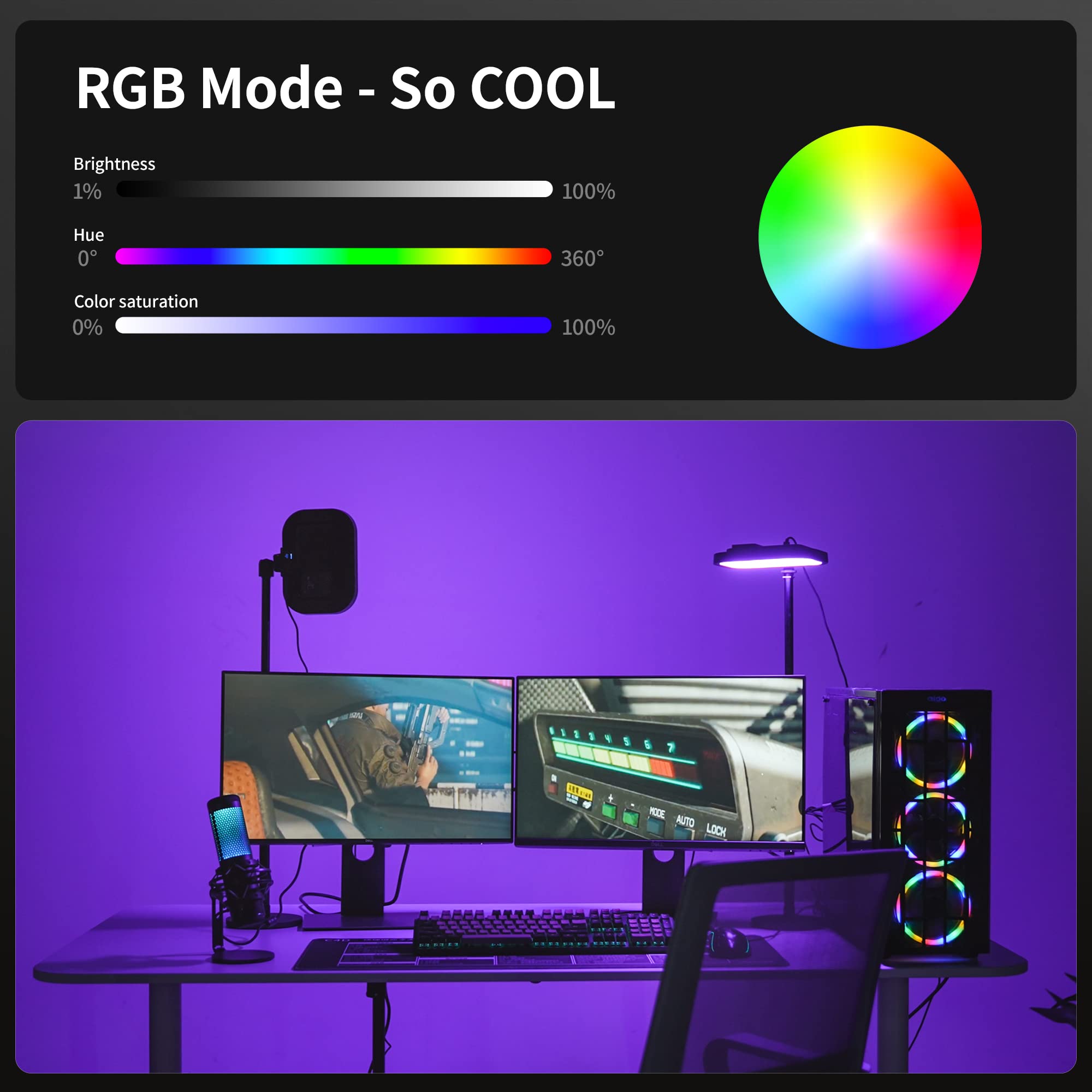 RaLeno Streaming Key Light with RGB, Studio Light with Remote Control and Desk Stand for Live Streaming Video Calls Photography, 1%-100% Brightness 2500-8500k Color Temperature Adjustable Soft Light