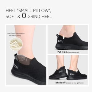 STQ Slip on Walking Shoes for Women Comfortable Nurse Work Shoes Memory Foam Sneakers with Arch Support All Black US 8.5