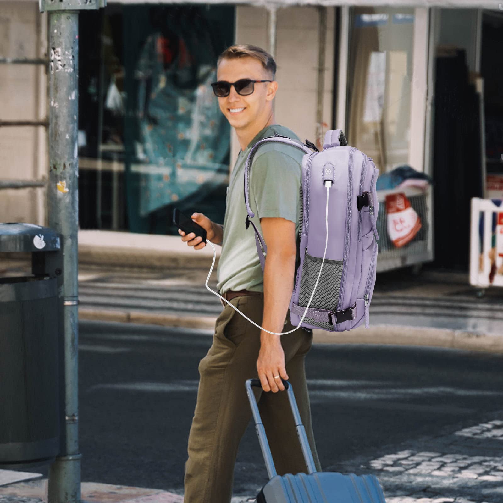 LAPACKER Travel Laptop Backpack Men Women,Business Anti Theft Carry On Backpacks with USB Charging Port Shoe Compartment Airline Approved,College Rucksack Fits 15.6 Inch Laptop & Notebook,Gray Purple