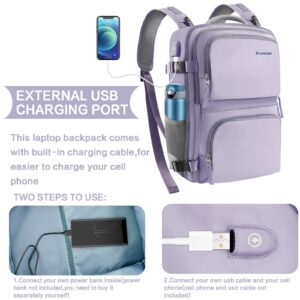 LAPACKER Travel Laptop Backpack Men Women,Business Anti Theft Carry On Backpacks with USB Charging Port Shoe Compartment Airline Approved,College Rucksack Fits 15.6 Inch Laptop & Notebook,Gray Purple