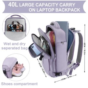 LAPACKER Travel Laptop Backpack Men Women,Business Anti Theft Carry On Backpacks with USB Charging Port Shoe Compartment Airline Approved,College Rucksack Fits 15.6 Inch Laptop & Notebook,Gray Purple