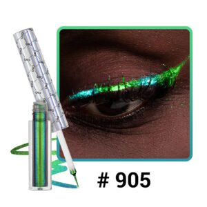 CHARMACY Multichrome Eyeliner Liquid Liner, Glitter liquid eyeliner waterproof, Metallic Intense Color Shifting Colorful Eyeliner, Long wearing, Ultra-Fine Tip Smudge-proof, GREEN INDIGO 905