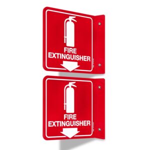 t&r fire extinguisher sign, fire extinguisher with down arrow - 2 pack - 6 x 6 inches acrylic, 2 pre-drilled holes, includes matching screws, use for home office/business
