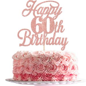rsstarxi 1 pack happy 60th birthday cake topper glitter 60 & fabulous cheers to 60 years old 60th birthday cake pick for celebrating 60th birthday anniversary party cake decorations supplies rose gold