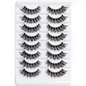 veleasha lashes natural look false eyelashes 8 pairs pack wispy lashes with clear band 3d fake eyelashes | style 04