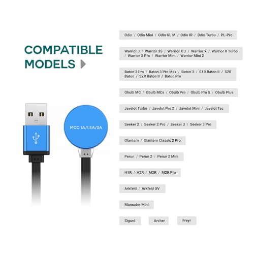 TUSITA MCC3 1A/1.5A/2A Magnetic Charger Compatible with Olight Odin | Odin Mini | PL-Pro | Baton3 | Warrior Mini2 | Perun 2 | Seeker 3 pro|Warrior X3 3S | Baldr Pro R - 50CM