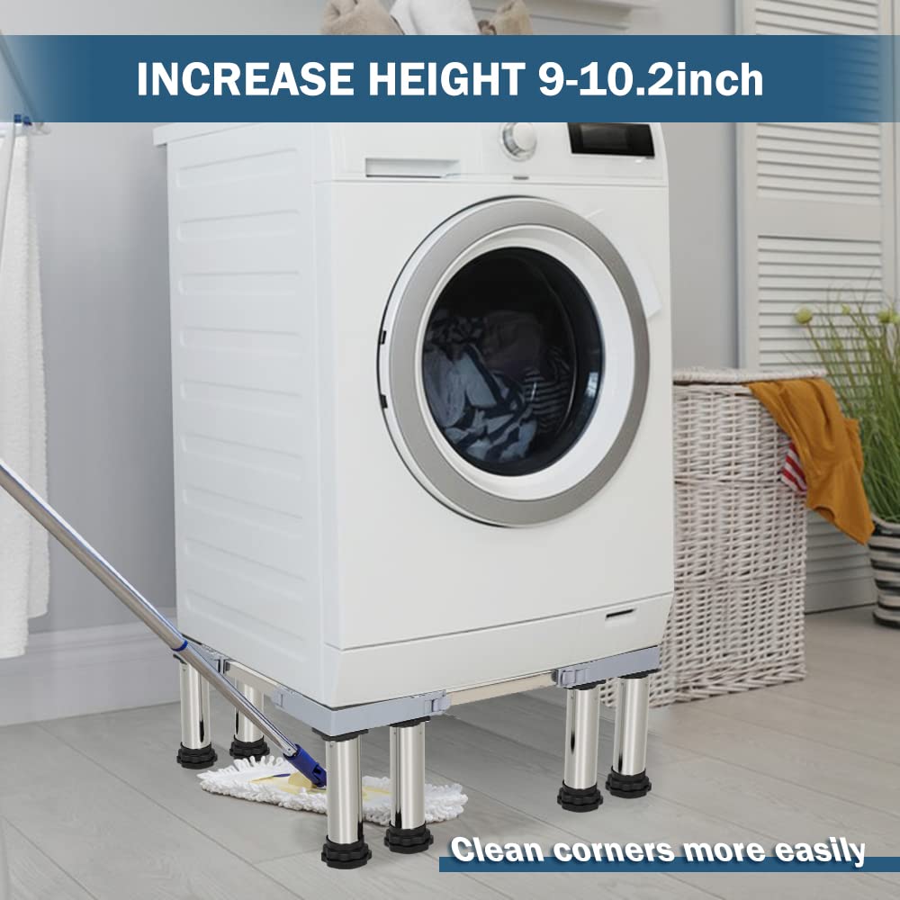 Kokorona Washing Machine Stand Mini Fridge Stand with 8 Strong Feet (9-10.2in High, Dual-Tube), Adjustable Refrigerator Base Multi-Functional Washer Dryer Pedestals, Max Load 606LBS