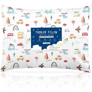 toddler pillow 13x18 toddler pillows for sleeping with 100% soft breathable cotton pillowcase hypoallergenic machine washable small kids pillow perfect for toddler bed, daycare, travel - transport