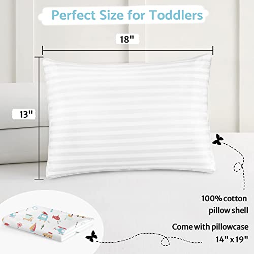 Toddler Pillow 13x18 Toddler Pillows for Sleeping with 100% Soft Breathable Cotton Pillowcase Hypoallergenic Machine Washable Small Kids Pillow Perfect for Toddler Bed, Daycare, Travel - Transport