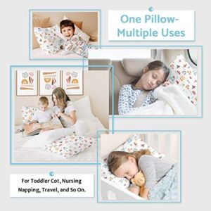 Toddler Pillow 13x18 Toddler Pillows for Sleeping with 100% Soft Breathable Cotton Pillowcase Hypoallergenic Machine Washable Small Kids Pillow Perfect for Toddler Bed, Daycare, Travel - Transport