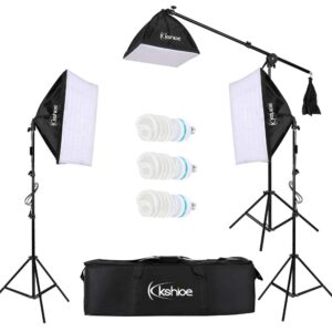 kshioe photography softbox lighting kit continuous lighting system photo equipment soft studio light with light stands and convenient carry bag (135w 3 sets)