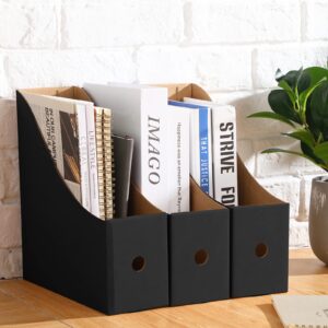 Thenshop 24 Pcs Cardboard Magazine File Holders Magazine Book Bin Box with Label Sticker Magazine Paper Organizer Storage Folder for Desk Shelves School Classroom Office(Black, Classic)