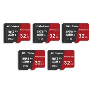 laview 32gb micro sd card 5 pack, micro sdxc uhs-i memory card – 95mb/s,633x,u3,c10, full hd video v30, a1, fat32, high speed flash tf card p500 for computer with adapter/phone/tablet/pc